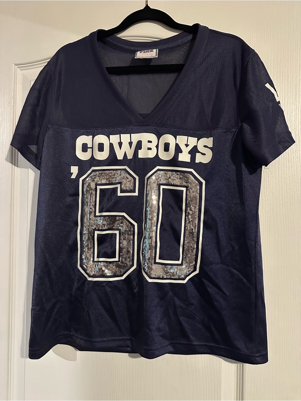 PINK Dallas Cowboys '60' Sequin Accent Navy Jersey Top